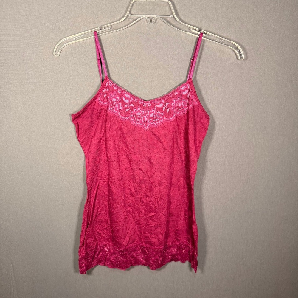 Y2K Womens Magenta Pink Lace Trim Cami Top Spaghetti Strap Size M